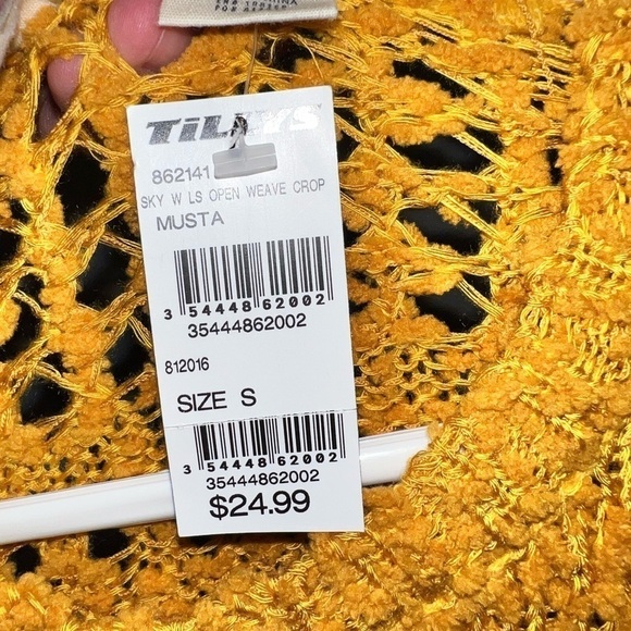 NWT SKY AND SPARROW Open Weave Mustard Womens Crop Sweater Size Small - Picture 8 of 8